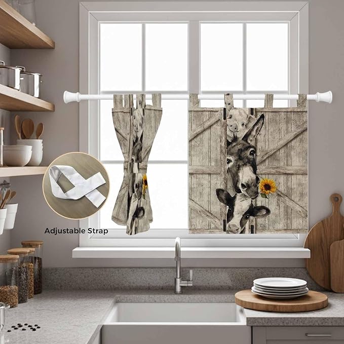 Funny Farm Animals Kitchen Curtains 36 Inch Length, Small Window Curtains Tab - Image 5
