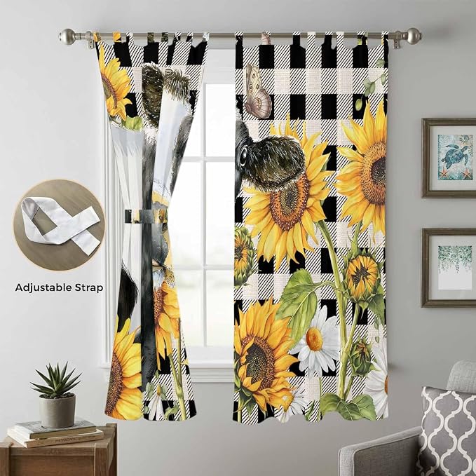 Retro Sunflowers Living Room Curtains 96 Inch Length, Window Curtains Tab Top - Image 5