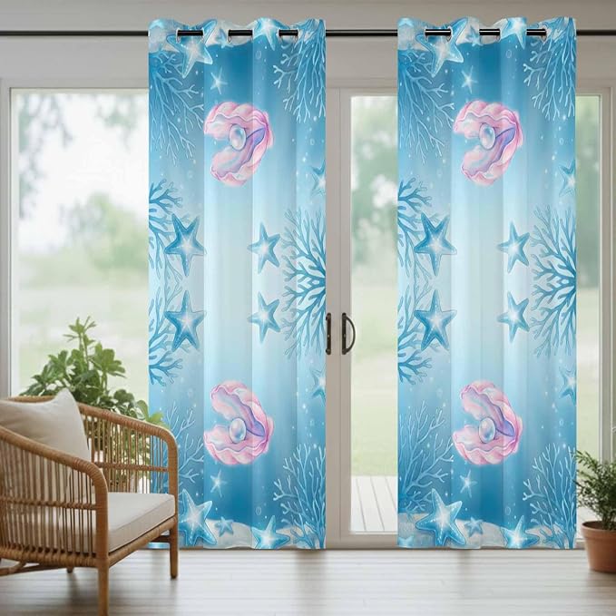 Ocean Shell Outdoor Curtains for Patio Corals Starfish Summer Marine Waterproof - Image 6