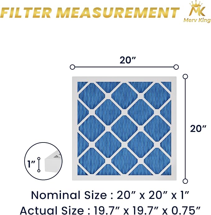 MervKing 20x20x1 Air Filter Actual Size: 19.7" x 19.7" x 0.75" MERV 11 MPR - Image 2
