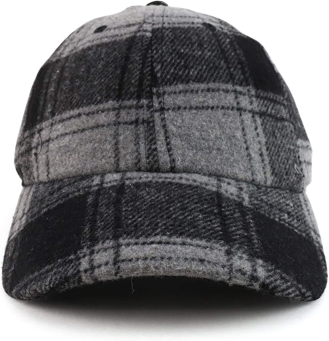 Trendy Apparel Shop Plaid Checker Wool Blend Unstructured Baseball Cap - Image 2