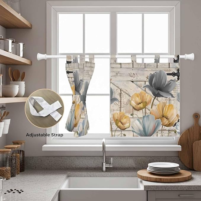 Spring Tulips Flower Kitchen Curtains 36 Inch Length, Small Window Curtains Tab - Image 5
