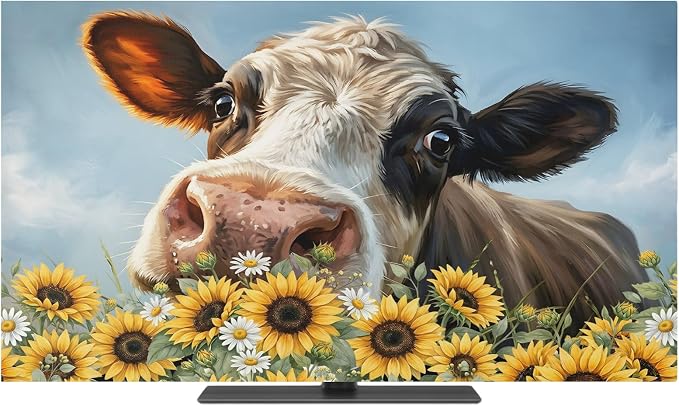 Farmhouse Animals Cow Indoor TV Cover, Elastic TV Screen Protector Sunflowers by Unknown