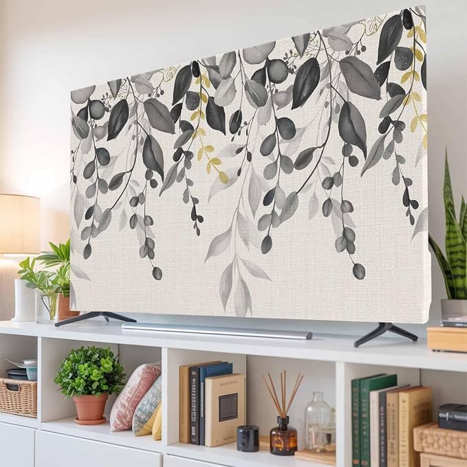 Eucalyptus Country Gray Leaves Indoor TV Cover, Elastic TV Screen Protector - Image 6
