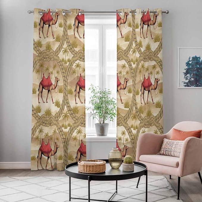 2 Panel Kitchen Cafe Curtains, Desert Camels Sunlight Filtering Nature Air - Image 5