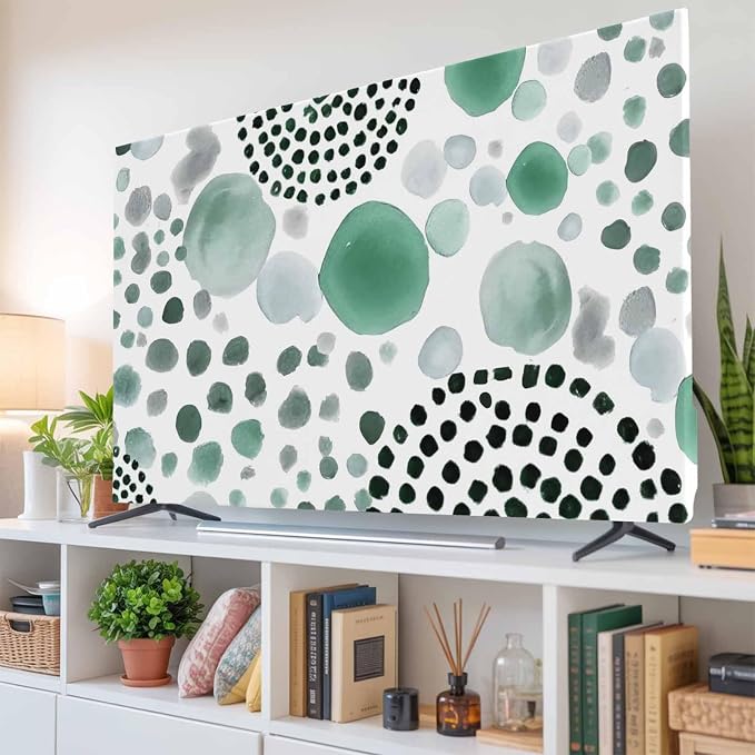 Abstract Teal Circles Indoor TV Cover, Elastic TV Screen Protector Sage Green - Image 6