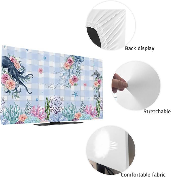Ocean Jellyfish Seahorse Octopus Indoor TV Cover, Elastic TV Screen Protector - Image 7