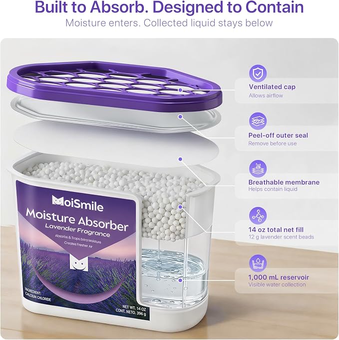 Large Moisture Absorber Buckets, 14 oz Each, Lavender Scent, 3 Pack | 14 oz Net - Image 7