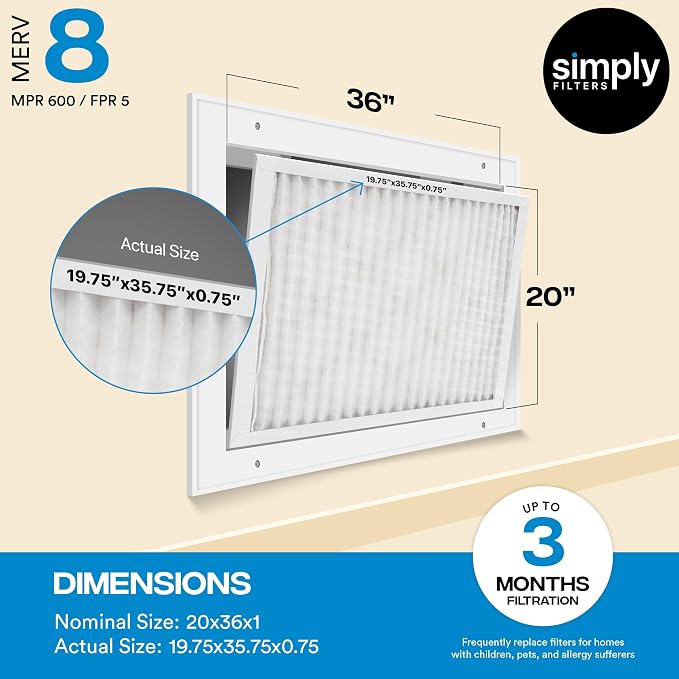 Simply 20x36x1 Air Filter, Merv 8, 6 Pack, - Image 3