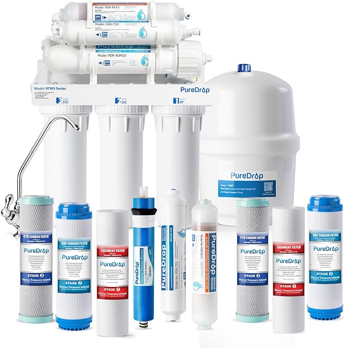RTW5AK SGS-Tested Reverse Osmosis Alkaline Water Filter System, 6 Stage pH+ by PureDrop