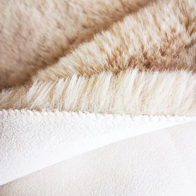 Ghouse Ultra Soft Faux Rabbit Fur Rug 4x6, Machine Washable Area Rugs for Bedroom Fluffy Rugs for Living Room, No-Shedding Carpet Sheepskin Rug Light Brown Beige