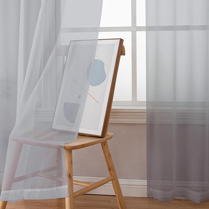 OWENIE Light Grey Sheer Curtains 90 Inches Long for Living Room 2 Panels Set, Soft Solid Living Room Sheer Curtains for Bedroom, Rod Pocket Light Filtering Farmhouse Curtains, 42" Wx90 L