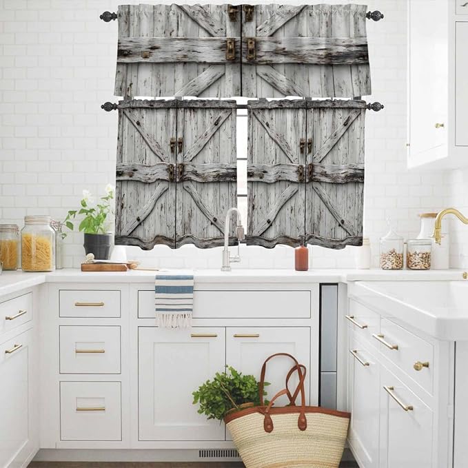 Kitchen Curtains Tiers and Valance Set of 3, Vintage Gate Light Filtering - Image 3