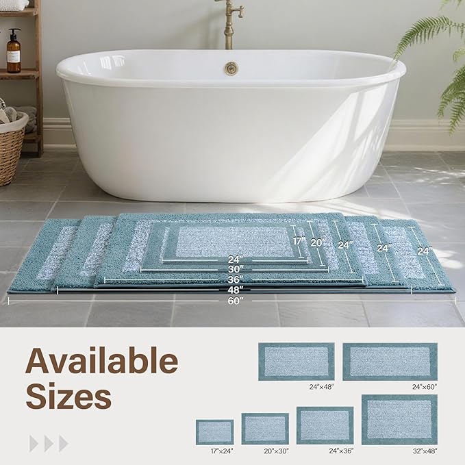 Bathroom Rugs 24x17 Non Slip Washable, Dusty Blue Bath Mat for Bathroom Floor Tub, Soft Absorbent Quick Dry Mats for Shower, Bathtub,Home Decor