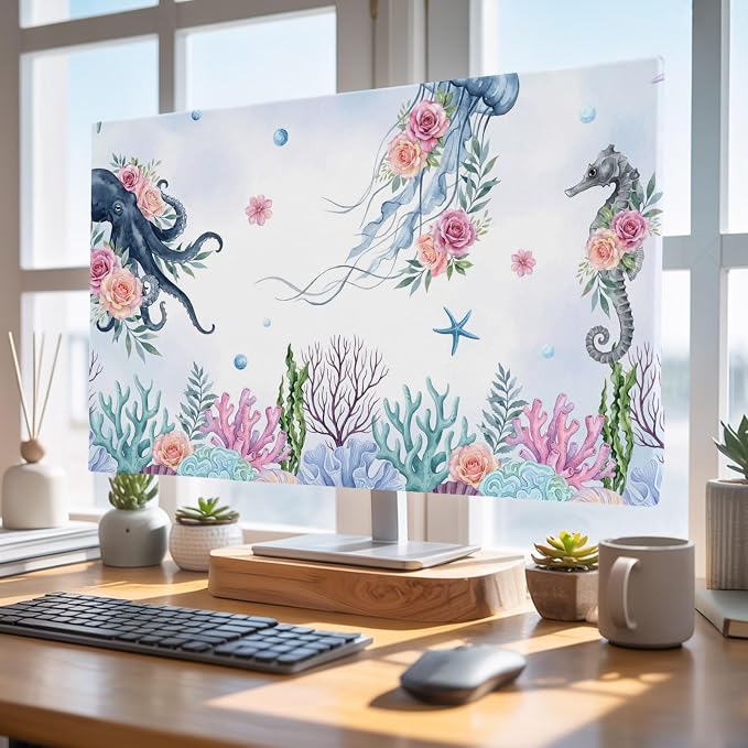 Summer Jellyfish Octopus Seahorse Indoor TV Cover, Elastic TV Screen Protector by Unknown