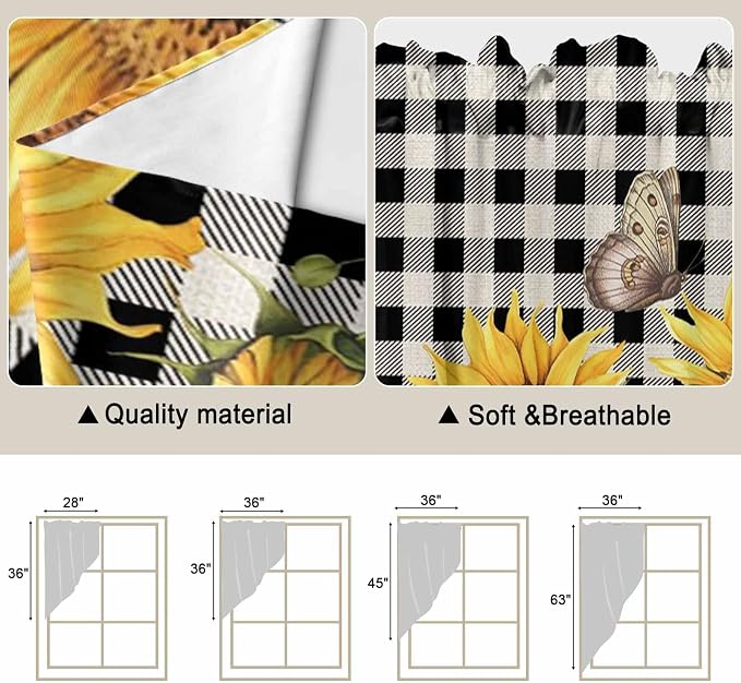 Sunflowers Swag Valances for Windows, Kitchen Window Curtains Swag for Cafe - Image 5