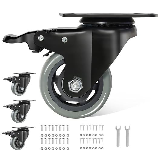3 Inch Caster Wheels, Silent Polyurethane Top Plate Castor Wheels by BZOLIHEU