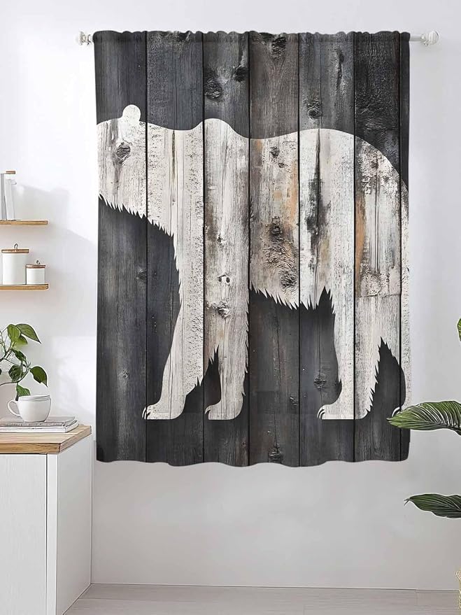Sheer Curtains 63 Inch Length, Farmhouse Country Vintage Wood Grain Privacy - Image 2