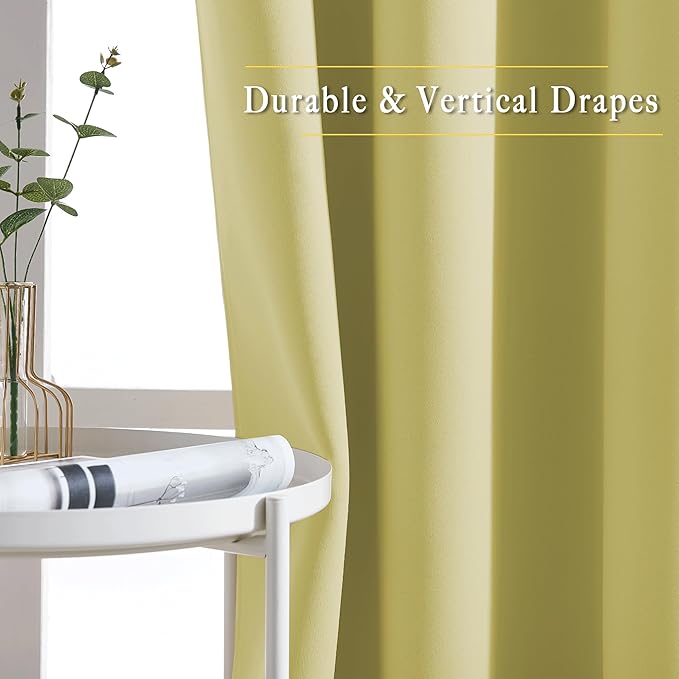 NICETOWN Room Darkening Curtains & Drapes for Kitchen - Thermal Insulated Solid Grommet Top Room Darkening Panels/Draperies for Bedroom/Living Room (Paler Yellow, 1 Pair, 34 x 50 Inch)