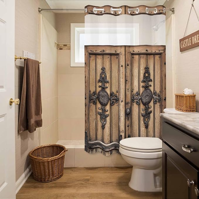 Wood Barn Door No Hook Shower Curtain - Image 5