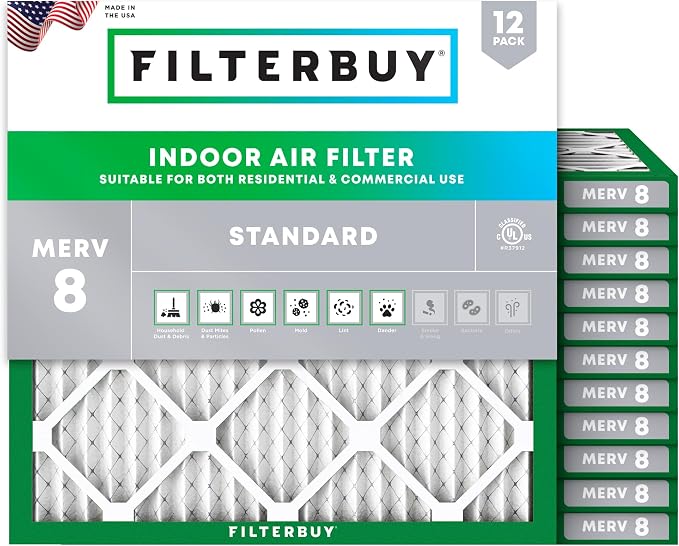 Filterbuy 12x12x1 Air Filter MERV 8 Essential Dust & Allergy Defense, by Filterbuy