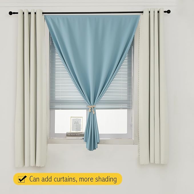 Self Adhesive Curtains, Black Out Shade for Window, Blackout Fabric Temporary Window Coverings Easy to Hang Curtains No Rod Needed, Use for Bedroom, Room, Kitchen, 59"W X 84"L, Lake Blue, 1 Panel