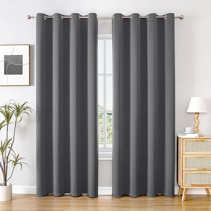 ChrisDowa Blackout Curtains 84 inches Long for Bedroom - 2 Panels Set Grommet Thermal Insulated Room Darkening Curtains for Living Room (Grey, 52 x 84 Inch)