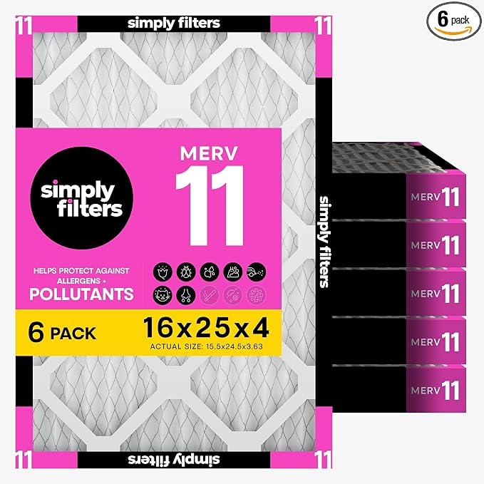 Simply 16x25x4 Air Filter, MERV 11, MPR 1000, 6 Pack, Furnace Air Filter by SimplyFilters