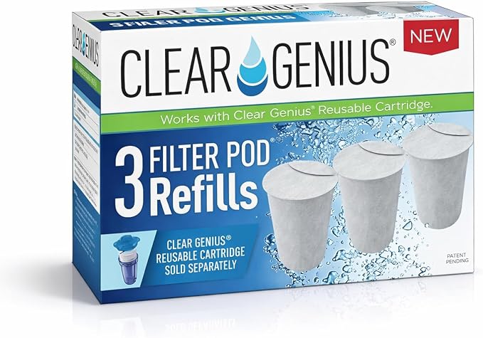 Replacement Water Filter Pods for Clear Genius Reusable Cartridges, Compatible by ClearGenius