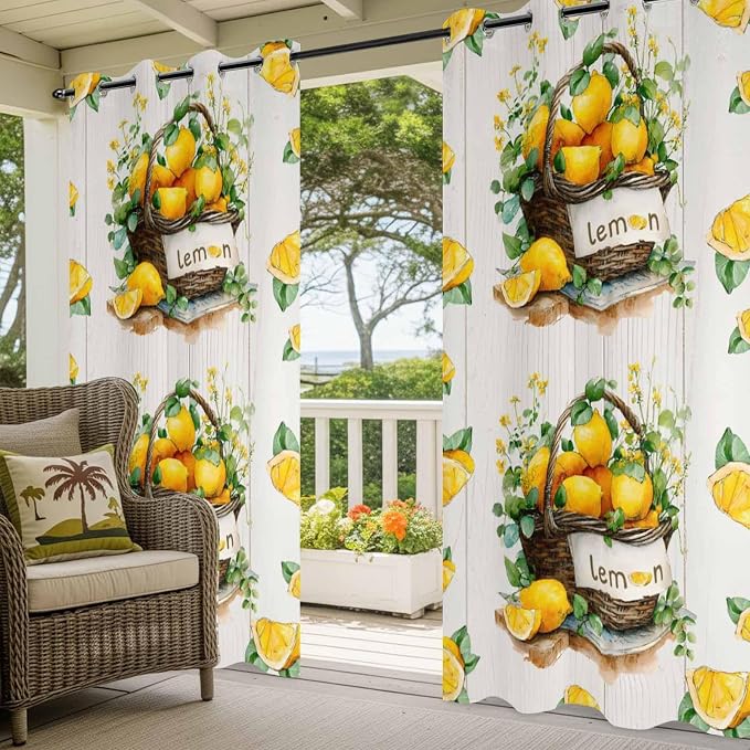 Lemon Outdoor Curtains for Patio Lemons Baskets Summer Tropical Plant Wood - Image 5