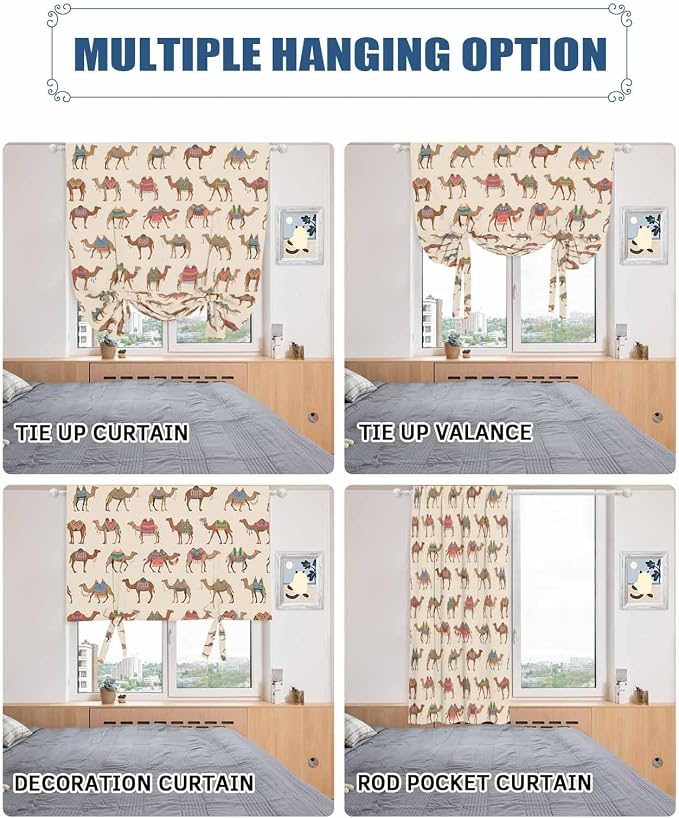 Tie Up Curtains for Windows, Summer Camels Adjustable Balloon Nature Linen - Image 5