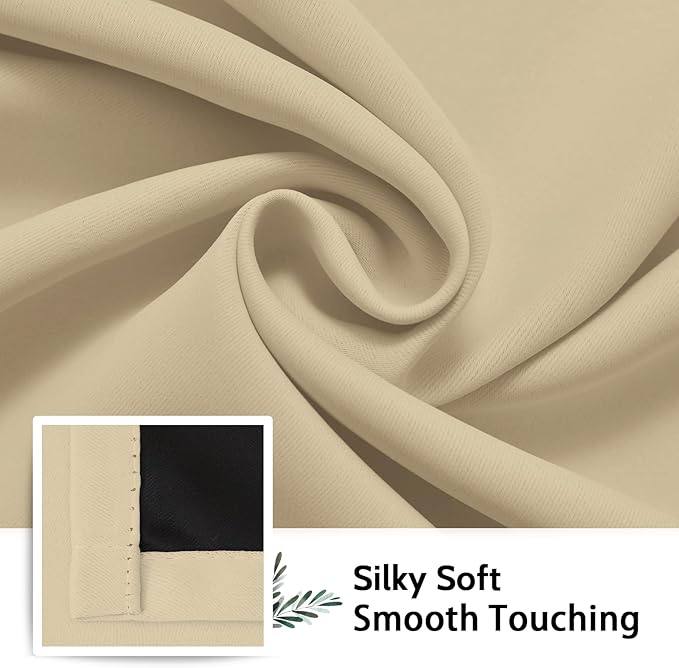 SimpleHome 100% Blackout Curtains for Bedroom,Thermal Insulated Beige Grommet Window Drapes Room Darkening Curtains for Living Room with Black Back,38 x 84 Inch,2 Panels