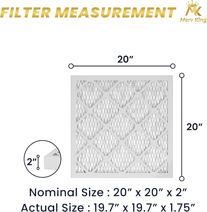 MervKing 20x20x2 Air Filter Actual Size: 19.7" x 19.7" x 1.75" MERV 8 MPR - Image 2