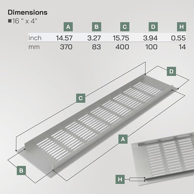 Vent Systems 15.75 x 3.94 Air Supply Ventilation Grille - Image 2