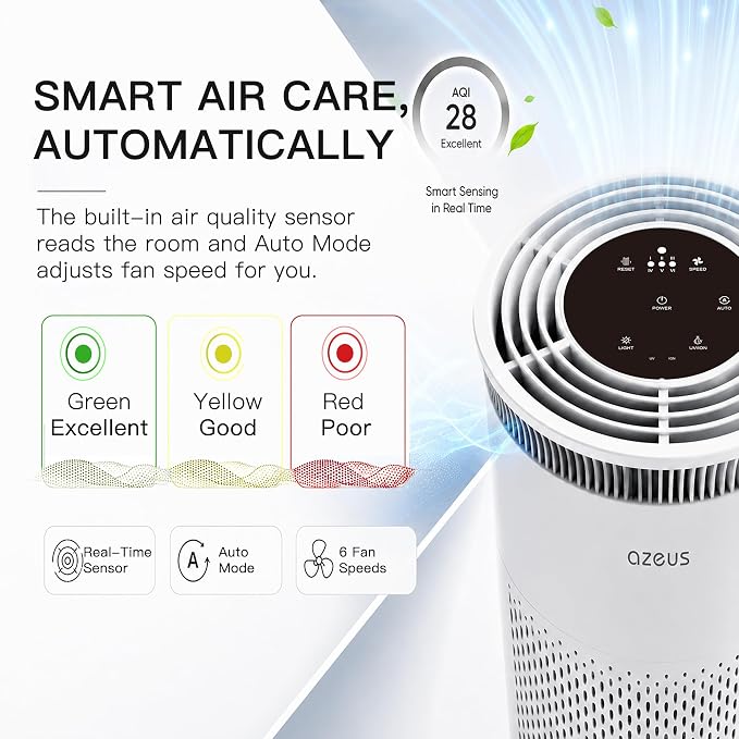 Azeus C8 True HEPA Air Purifier, 5-Stage Filtration, 360° Air Intake, - Image 8