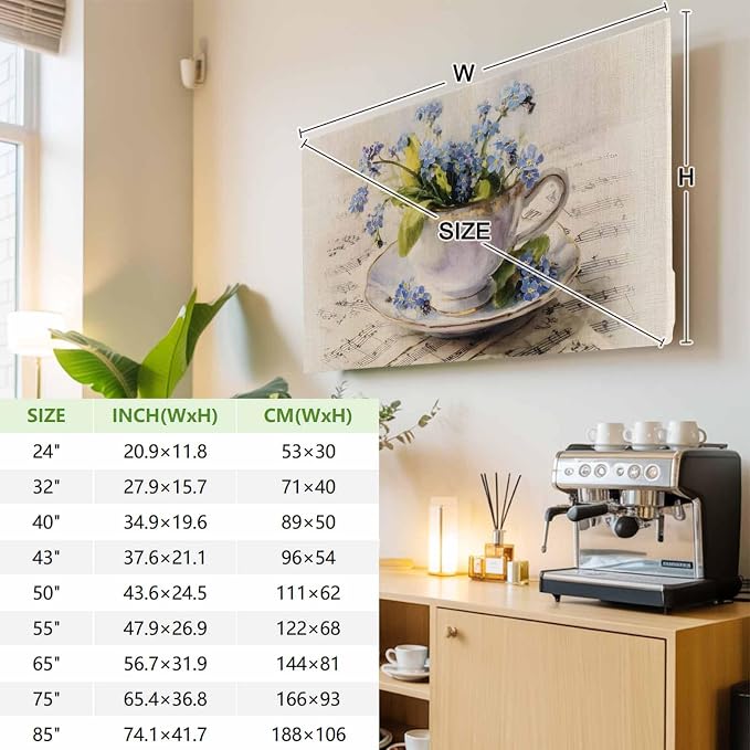 Spring Flowers Tea Cup Musical Score Indoor TV Cover, Elastic TV Screen - Image 3