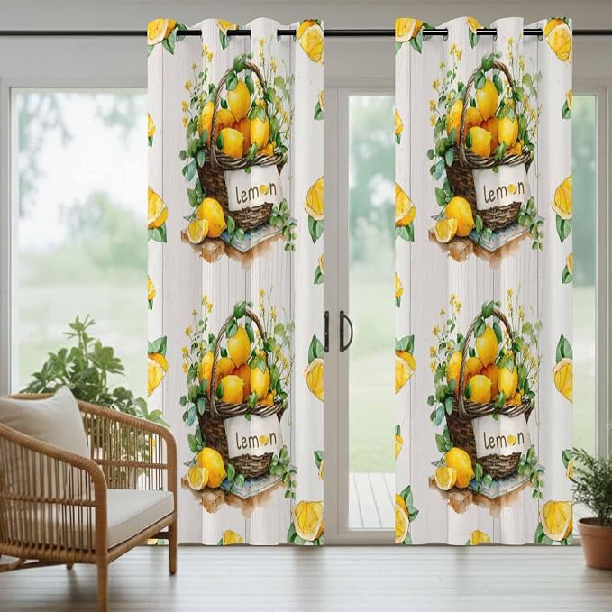 Lemon Outdoor Curtains for Patio Lemons Baskets Summer Tropical Plant Wood - Image 6