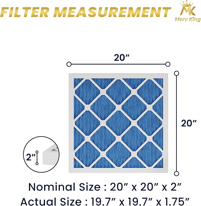 MervKing 20x20x2 Air Filter Actual Size: 19.7" x 19.7" x 1.75" MERV 11 MPR - Image 2