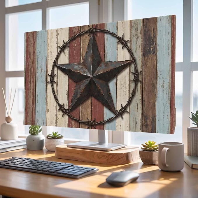 Retro Country Star Wood Board Indoor TV Cover, Elastic TV Screen Protector - Image 4