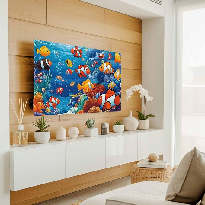 Underwater World Clownfish Coral Indoor TV Cover, Elastic TV Screen Protector - Image 2