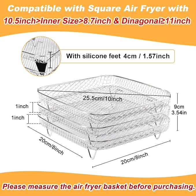 BYKITCHEN 8 inch Square Air Fryer Rack, Square Air Fryer Accessories - Image 2