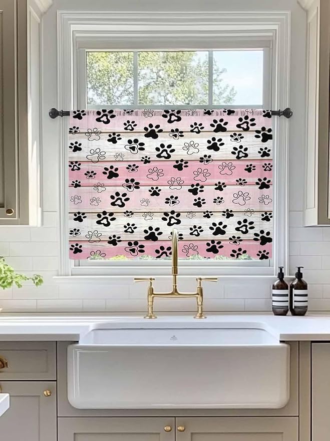 Sheer Curtains 54 Inch Length, Vintage Farmhouse Country Wooden Grain Privacy - Image 3