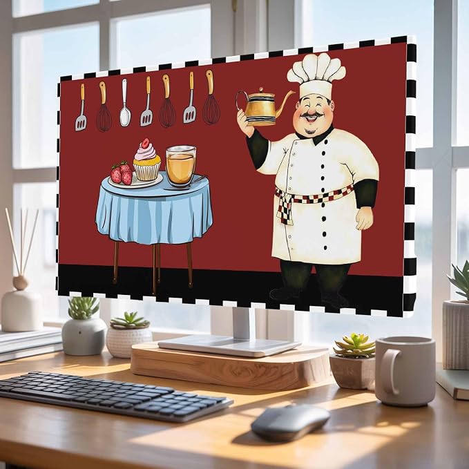 Funny Cook Knife Fork Food on Red Indoor TV Cover, Elastic TV Screen Protector - Image 4