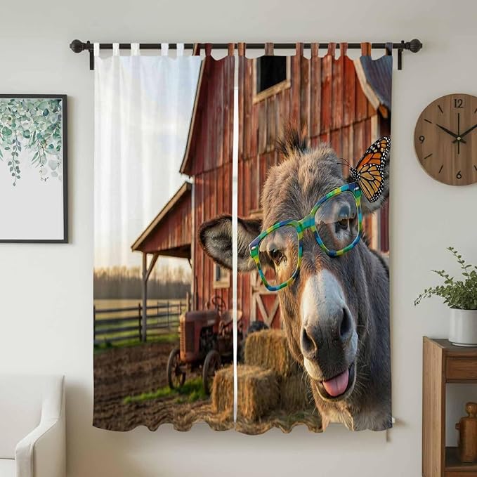 Farm Donkeys Living Room Curtains 96 Inch Length, Window Curtains Tab Top - Image 2
