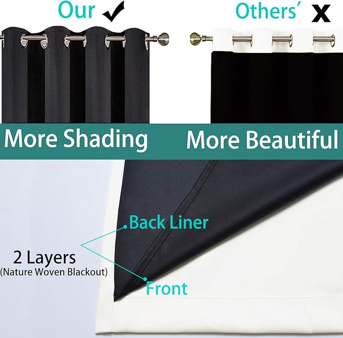 Yakamok 100% Cream Blackout Curtains for Bedroom, Light Blocking Thermal Insulated Noise Reducing Blackout Drapes for Living Room(52Wx84L, 2 Panels)