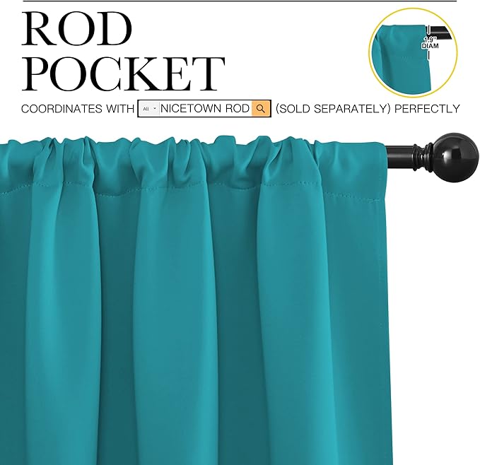 NICETOWN Blackout Curtains for Living Curtains, Peacock Blue, 2 Panels, 29 by 30, Room Darkening Window Curtain Panels, Easy-Care Solid Thermal Insulated Draperies/Drapes for Daughter Room