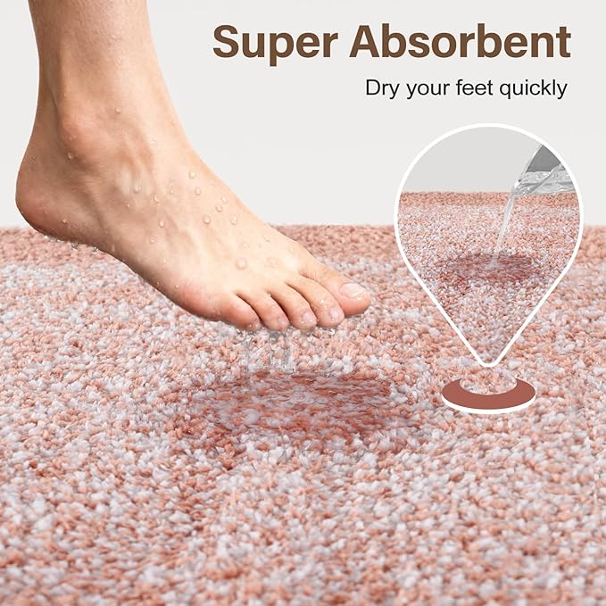 Bathroom Rugs 24x17 Non Slip Washable, Pink Bath Mat for Bathroom Floor Tub, Soft Absorbent Quick Dry Mats for Shower, Bathtub,Home Decor
