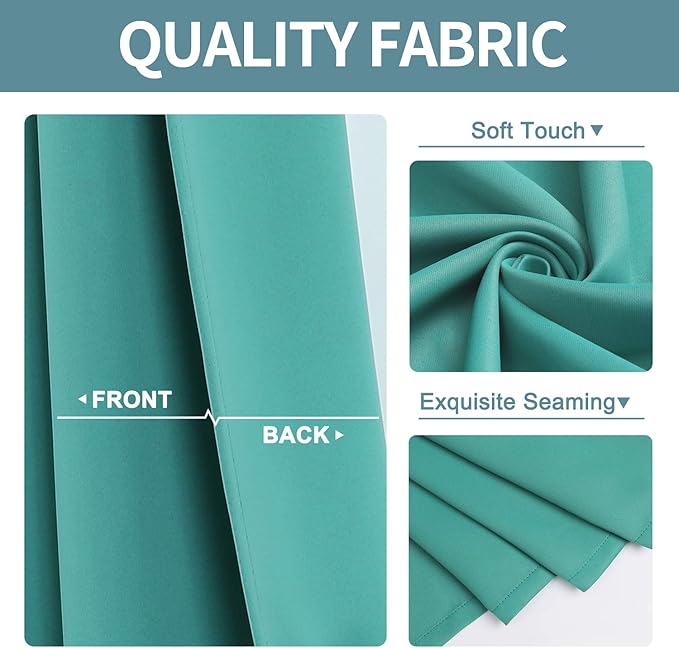 ChrisDowa Small Window Curtains for Kitchen and Bedroom - Grommet Short Thermal Insulated Room Darkening Curtains (2 Panels, Teal, 42 x 36 Inch)