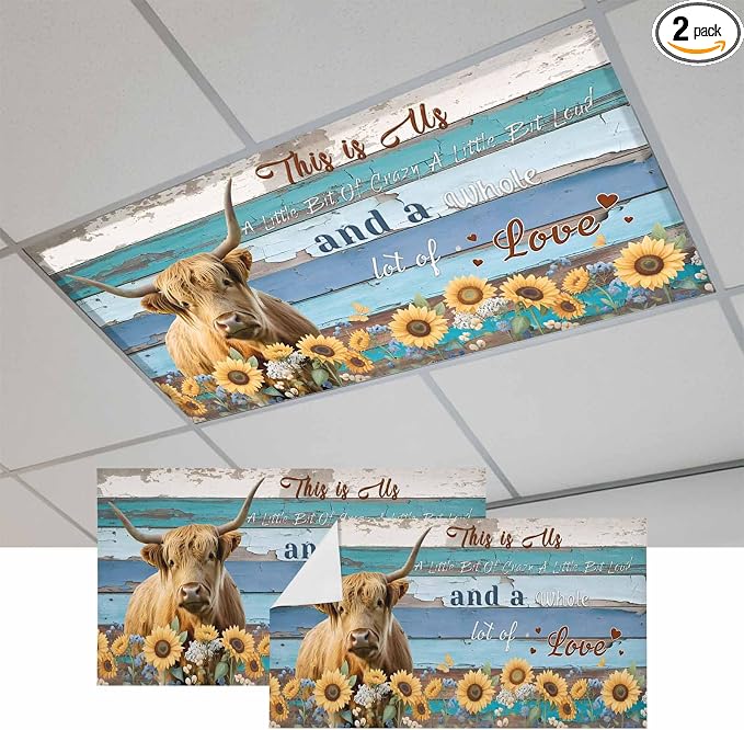 2 Pack Highland Cow Flower Fluorescent Light Covers Country Farmhouse Cow by Unknown