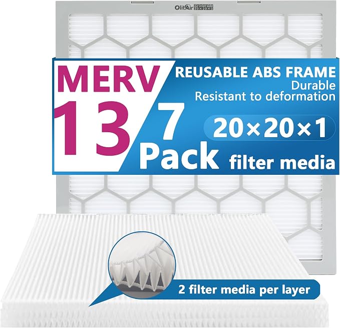 20x20x1 MERV 13 Air Filter, AC Furnace Air Filter, Reusable ABS Plastic Frame by OlitAir